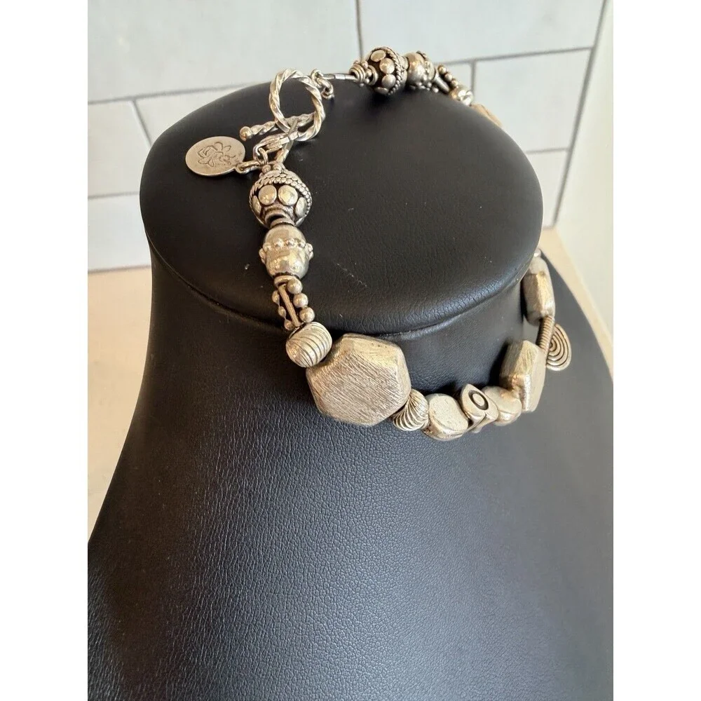 Boho Artisan heavy 925 Sterling Silver Geometric Hexagon Bracelet